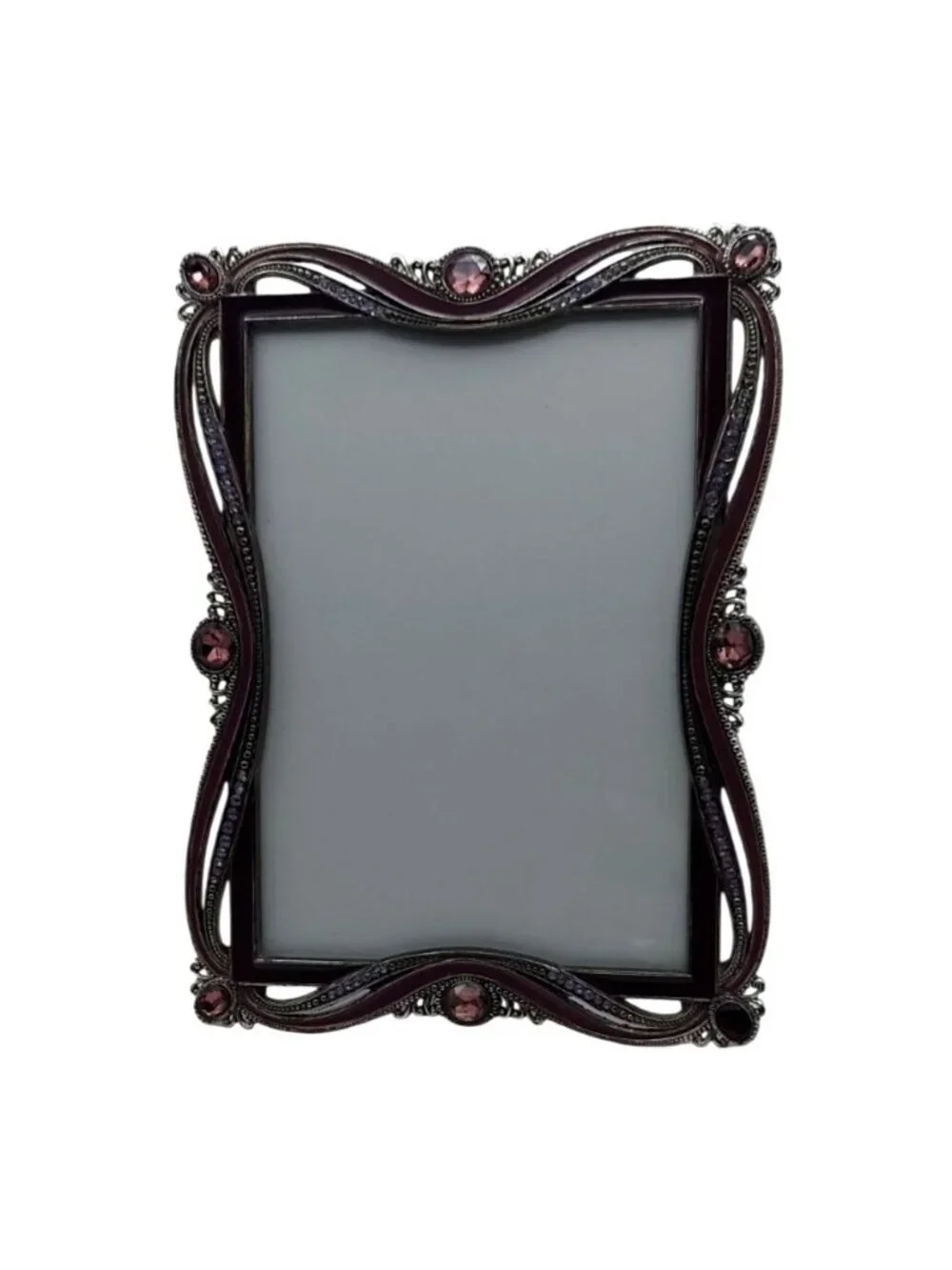 Baroque Style Photo Frame Purple Silver Crystal & Enamel 8x6 Tabletop Display